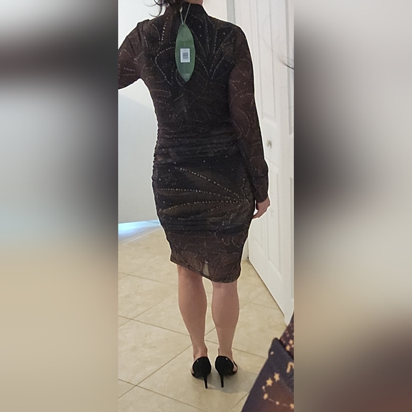 Farm Rio Black Golden Foliage Tulle Midi Dress - Picture 11 of 15